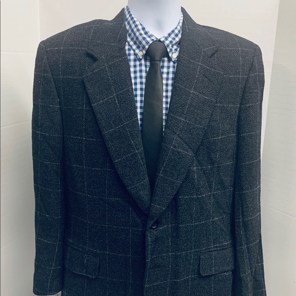 Canali Black White Windowpane Sport Coat Sz US40C